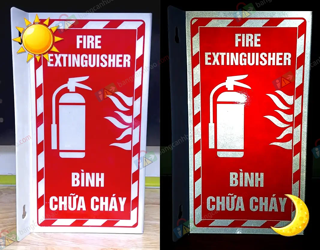 Bảng Tam Giác Bình Chữa Cháy Phản Quang Song Ngữ Việt Anh